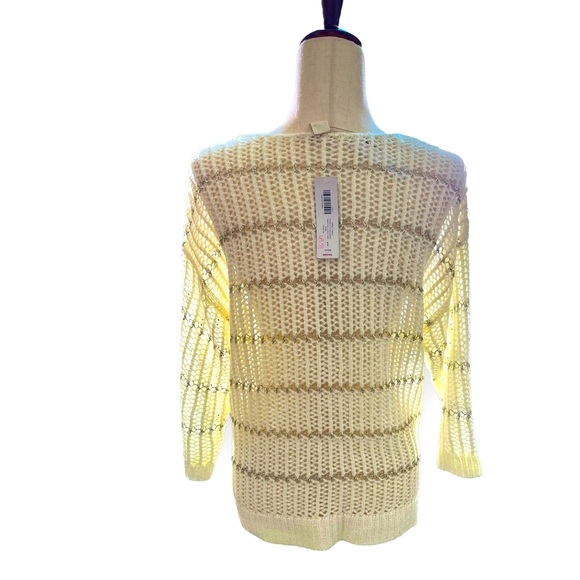 NWT Chico’s Off White 3/4 sleeve open weave sweater with metallic stripe//Size 1 - Picture 4 of 7